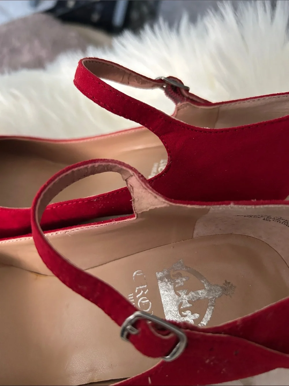 Crown Vintage Red Suede Mary Jane Pumps